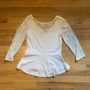Express women’s cream peplum lace top. Size medium (M).